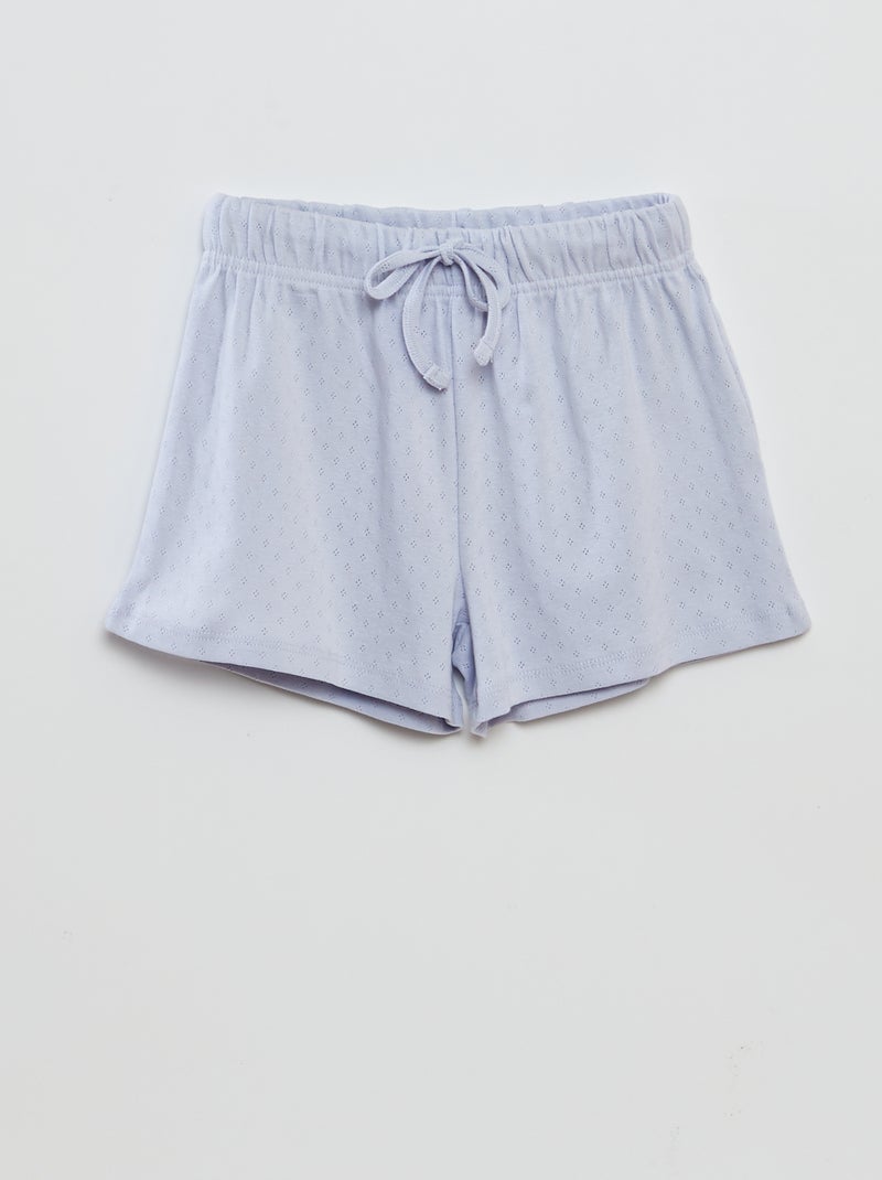 Tweedelige pyjama met T-shirt + short met fijn ajourmotiefje BLAUW - Kiabi
