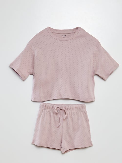 Tweedelige pyjama met T-shirt + short met fijn ajourmotiefje - Kiabi