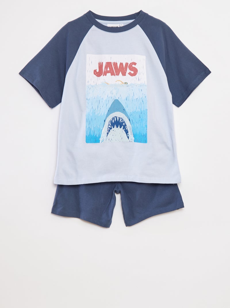 Tweedelige pyjama met T-shirt + short met print van 'Jaws' - 2-delig BLAUW - Kiabi
