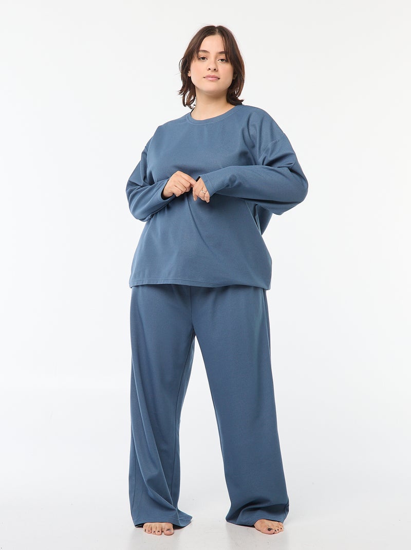 Tweedelige pyjama met wafeltextuur - 2-delig Blauw - Kiabi