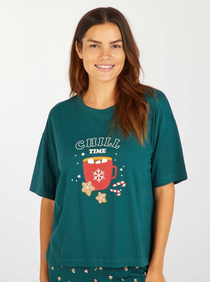 Tweedelige pyjama | T-shirt + short GROEN - Kiabi