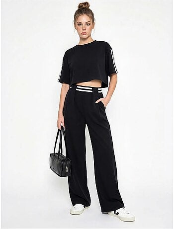 Tweedelige set met t-shirt met ronde hals en wijde broek lucci