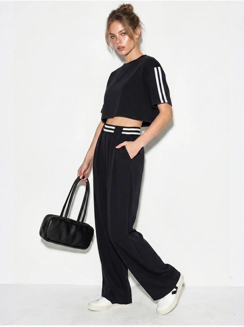 Tweedelige set met t-shirt met ronde hals en wijde broek lucci Zwart - Kiabi