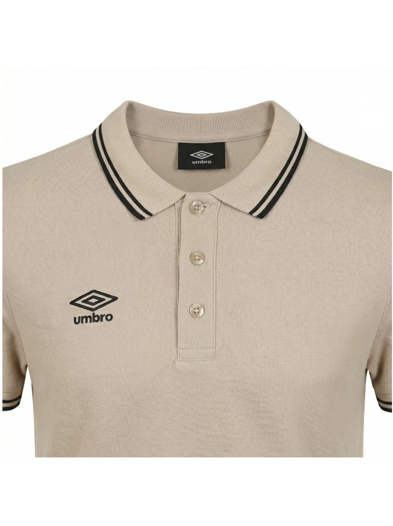 Tweekleurig herenpoloshirt van piquékatoen met geborduurd logo 806451 Bruin - Kiabi