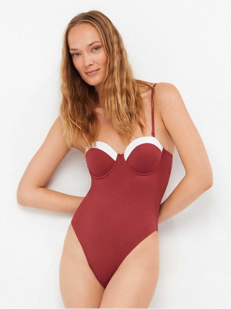 Tweekleurige badpak met ring Bordeaux - Kiabi