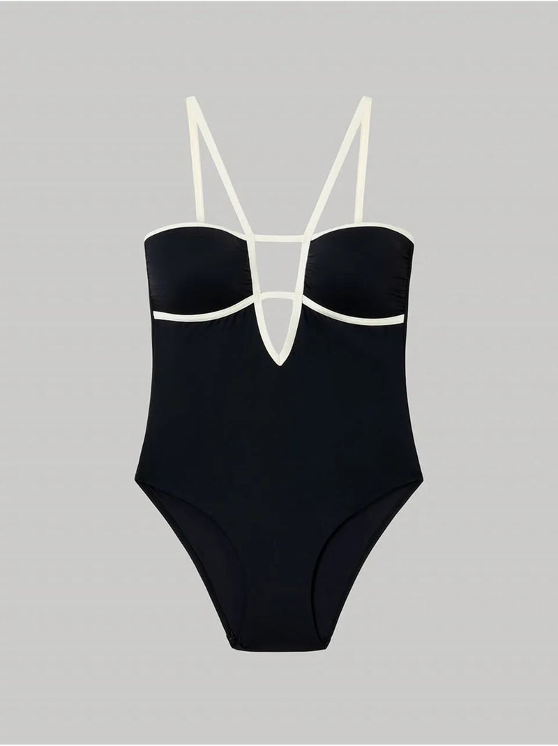 Tweekleurige bandeau badpak Zwart - Kiabi