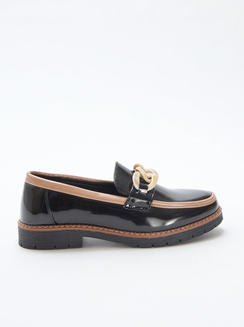 Tweekleurige glanzende loafers Zwart - Kiabi