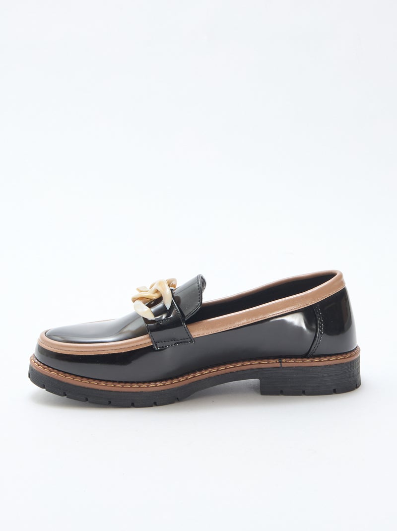 Tweekleurige glanzende loafers Zwart - Kiabi