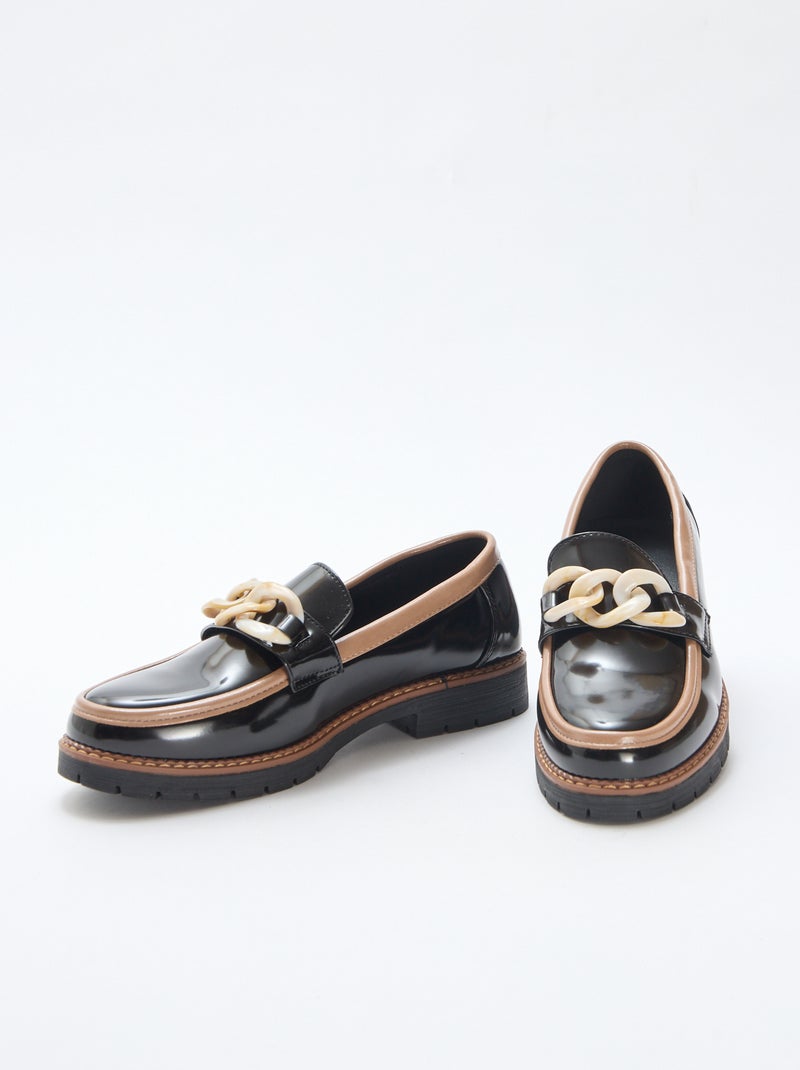 Tweekleurige glanzende loafers Zwart - Kiabi