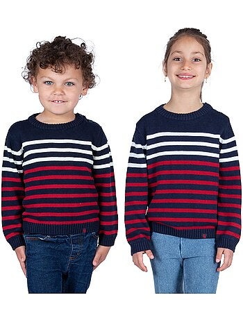 Tweekleurige katoenen kindertrui 'Breizh Océan', voor jongens of meisjes.