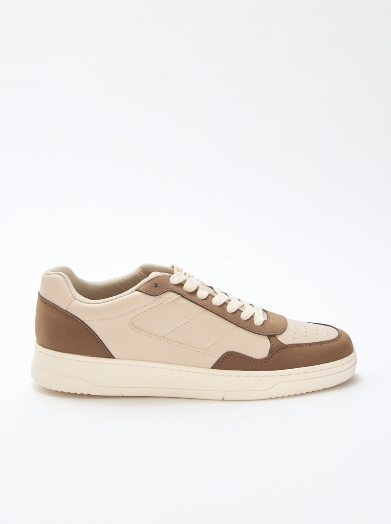 Tweekleurige lage sneakers met uitsnijding Biege - Kiabi