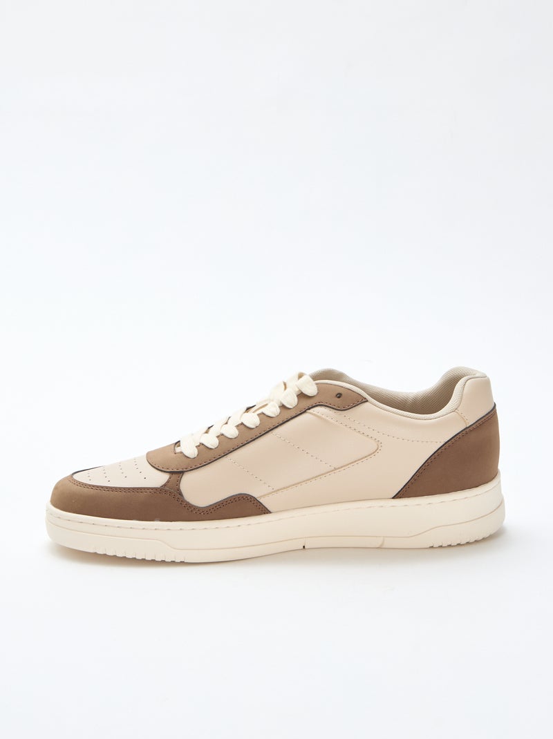 Tweekleurige lage sneakers met uitsnijding Biege - Kiabi