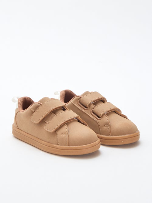 Tweekleurige lage sneakers van suèdine met klittenband - Kiabi