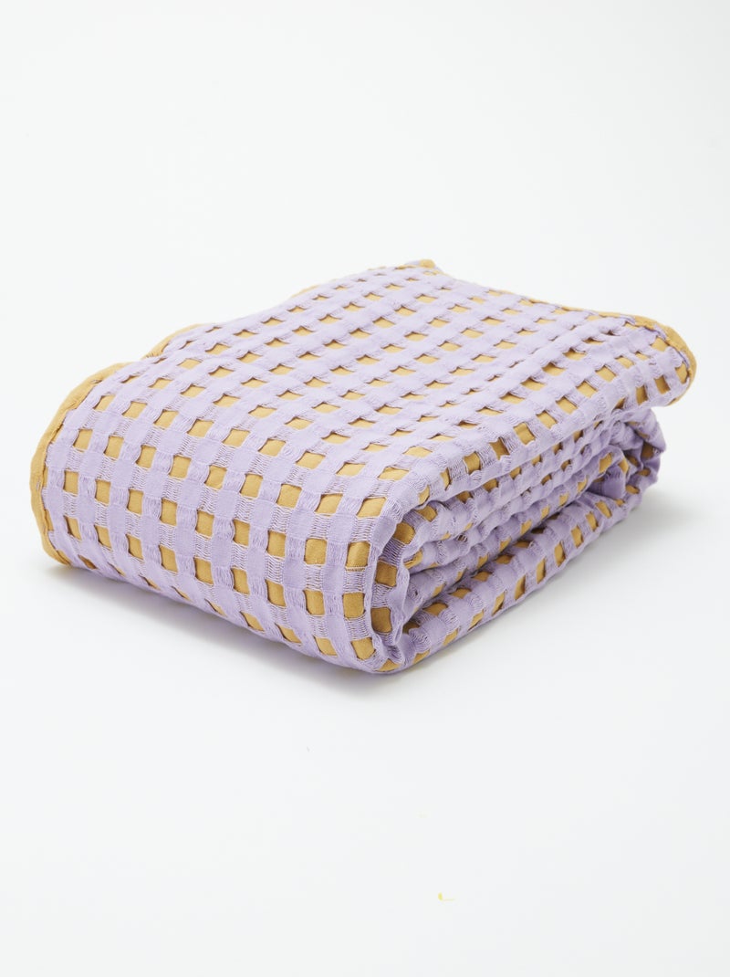 Tweekleurige plaid met gewafeld design (180 x 200 cm) PAARS - Kiabi