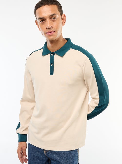 Tweekleurige polo met lange mouw - Kiabi