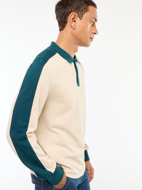 Tweekleurige polo met lange mouw - Kiabi