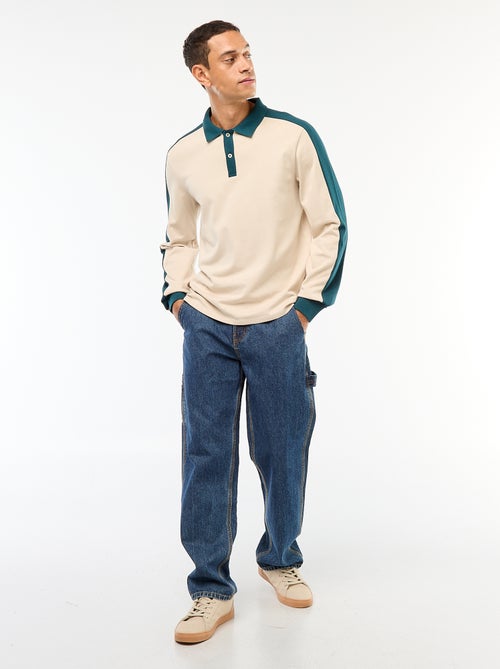 Tweekleurige polo met lange mouw - Kiabi