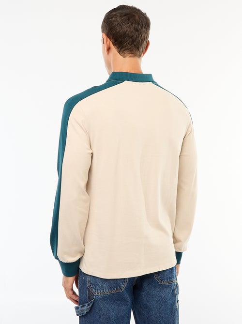 Tweekleurige polo met lange mouw - Kiabi