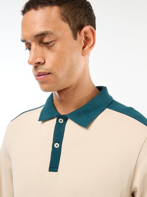 Tweekleurige polo met lange mouw - Kiabi