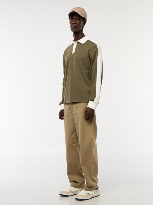 Tweekleurige polo met lange mouw - Kiabi