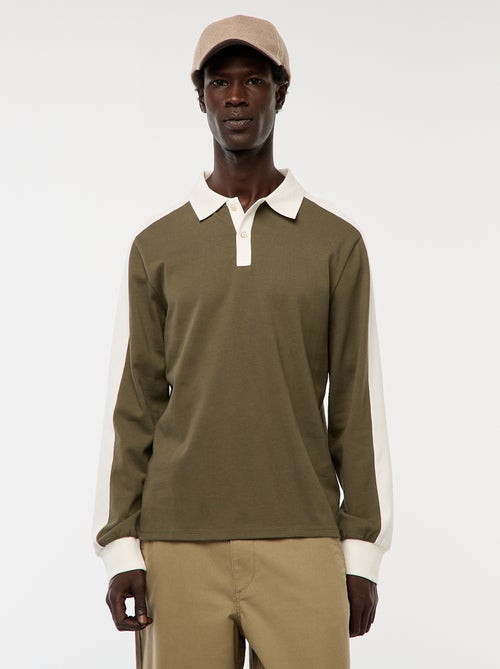 Tweekleurige polo met lange mouw - Kiabi