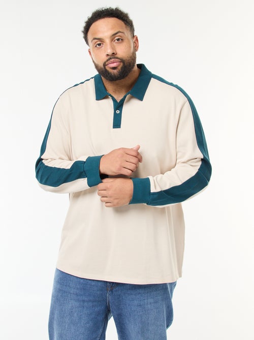 Tweekleurige polo met lange mouwen - Kiabi