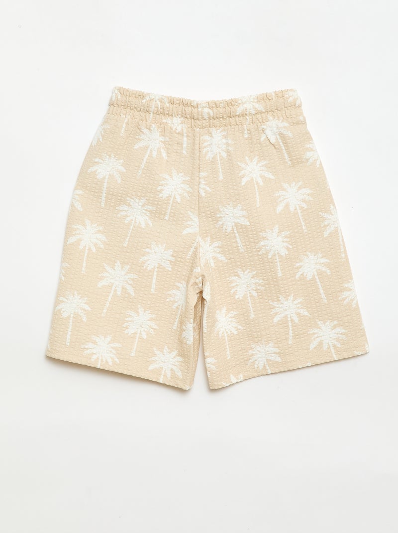 Tweekleurige short met elastische taille van katoen Biege - Kiabi