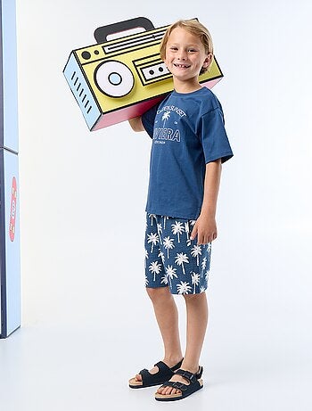 Tweekleurige short met elastische taille van katoen