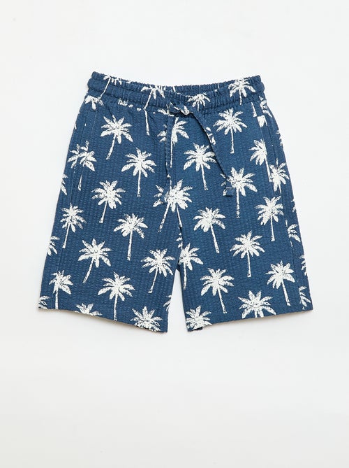 Tweekleurige short met elastische taille van katoen - Kiabi