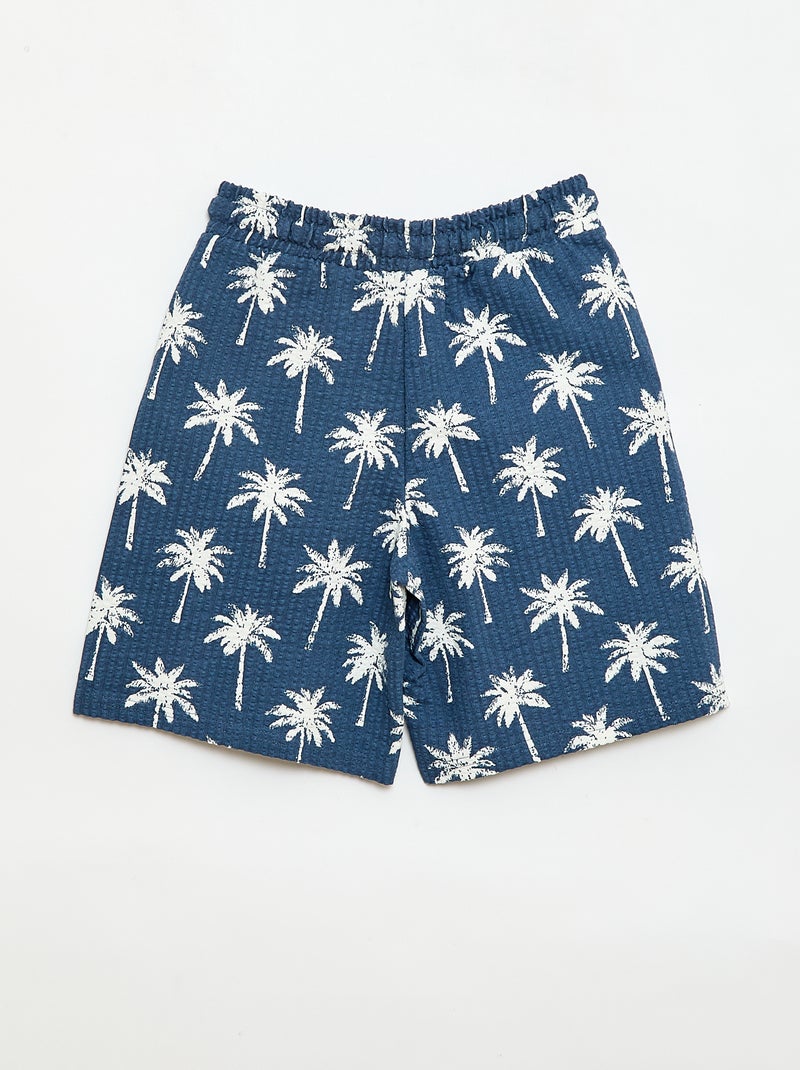 Tweekleurige short met elastische taille van katoen Blauw - Kiabi