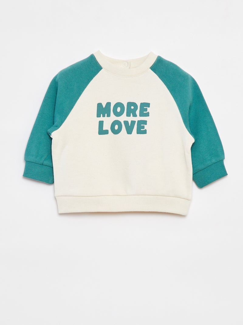 Tweekleurige sweater met opschrift Wit - Kiabi
