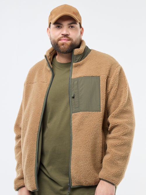 Tweekleurige sweater van imitatieschapenvacht met rits - Kiabi