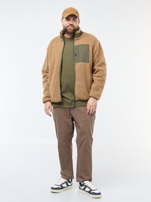 Tweekleurige sweater van imitatieschapenvacht met rits - Kiabi