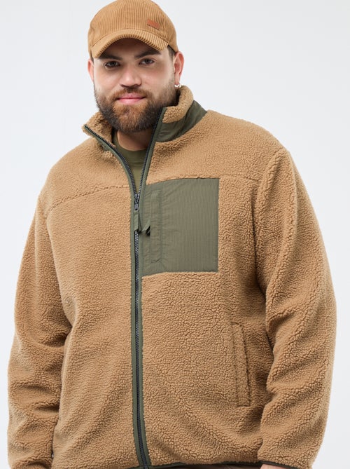 Tweekleurige sweater van imitatieschapenvacht met rits - Kiabi