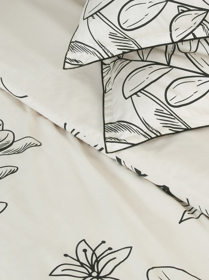 Tweepersoons beddengoedset van katoensatijn met botanische print Beige - Kiabi