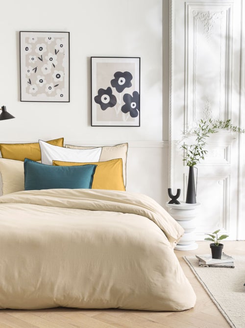 Tweepersoons dekbedovertrekset effen katoen met 2 kussenslopen beige – Future Home - Kiabi