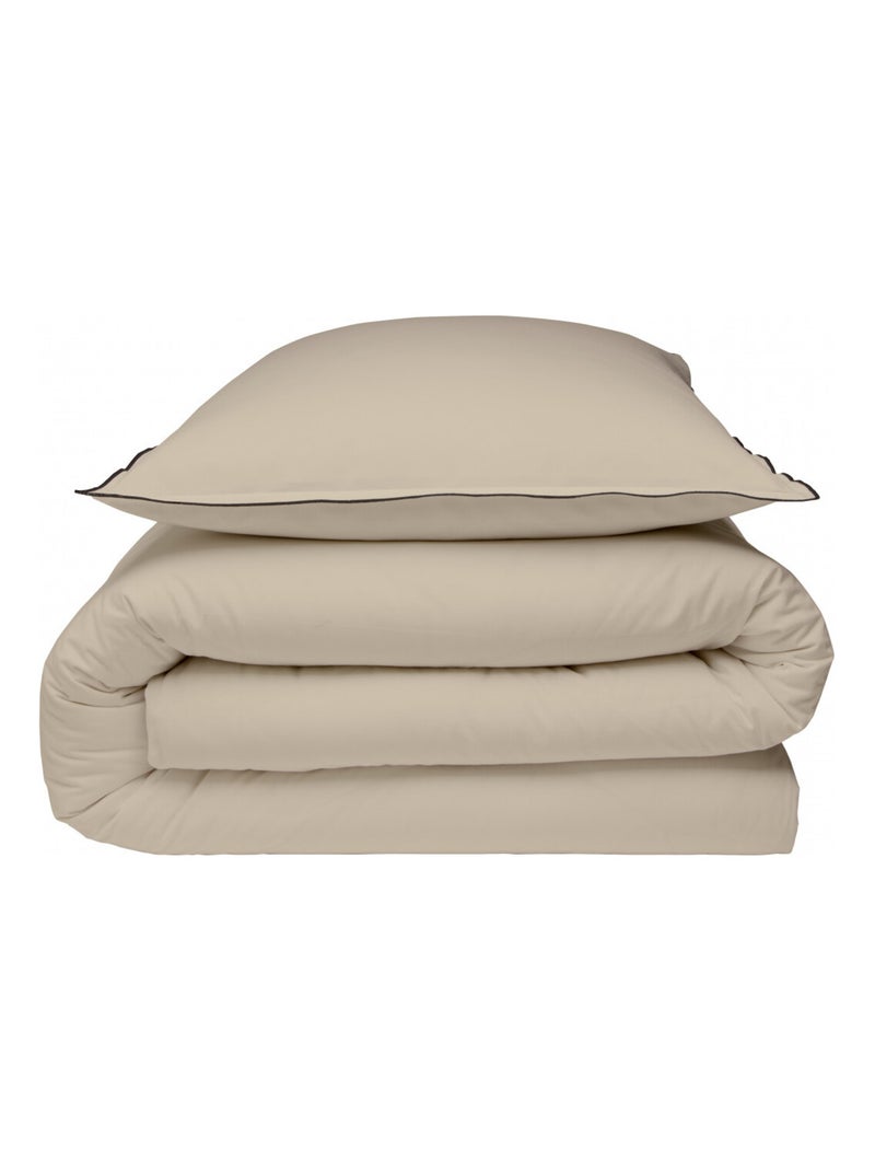 Tweepersoons dekbedovertrekset effen katoen met 2 kussenslopen beige – Future Home Beige - Kiabi