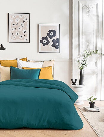 Tweepersoons dekbedovertrekset effen katoen met 2 kussenslopen beige – Future Home