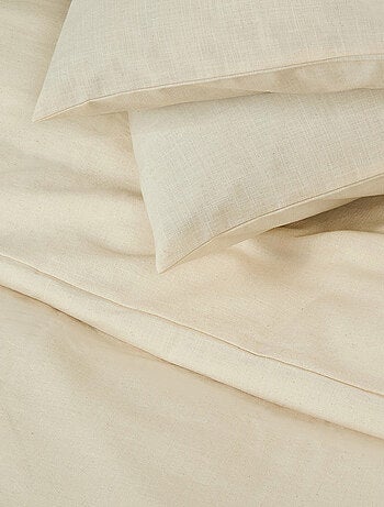 Tweepersoons dekbedovertrekset effen met linnenlook gevlamd katoen beige – Future Home