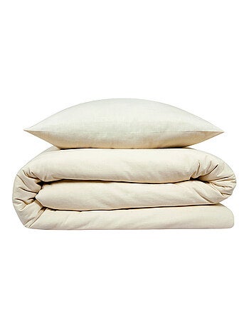 Tweepersoons dekbedovertrekset effen met linnenlook gevlamd katoen beige – Future Home