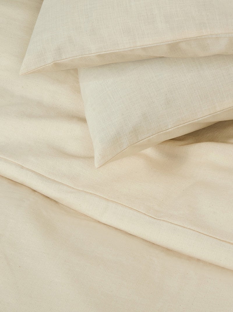 Tweepersoons dekbedovertrekset effen met linnenlook gevlamd katoen beige – Future Home Beige - Kiabi