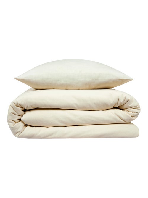 Tweepersoons dekbedovertrekset effen met linnenlook gevlamd katoen beige – Future Home - Kiabi Tweepersoons dekbedovertrekset effen met linnenlook gevlamd katoen beige – Future Home - Kiabi