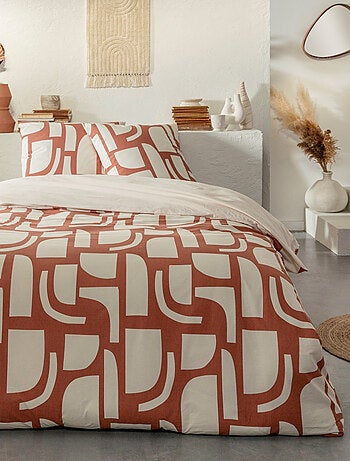Tweepersoons dekbedovertrekset geometrisch omkeerbaar rood – Future Home