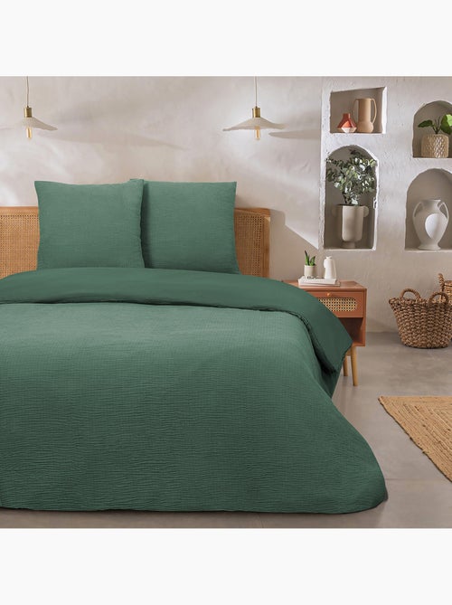 Tweepersoons dekbedovertrekset katoengaas paars groen – Future Home - Kiabi Tweepersoons dekbedovertrekset katoengaas paars groen – Future Home - Kiabi