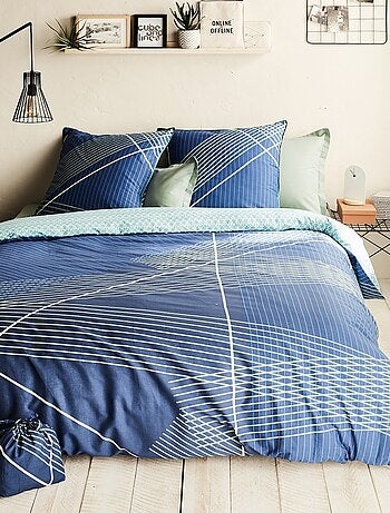 Tweepersoons dekbedovertrekset 'NEON' omkeerbaar katoen met print 240 x 260 cm blauw – Future Home