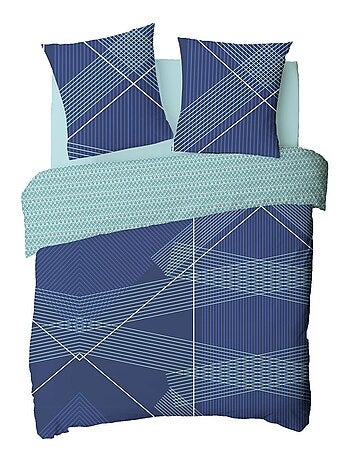 Tweepersoons dekbedovertrekset 'NEON' omkeerbaar katoen met print 240 x 260 cm blauw – Future Home
