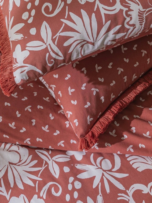Tweepersoons dekbedovertrekset 'NORIA' katoen met bloemen en franjes rood – Future Home - Kiabi