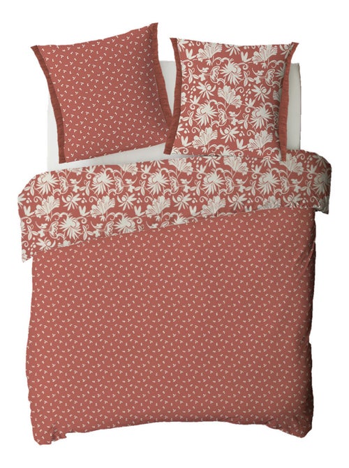 Tweepersoons dekbedovertrekset 'NORIA' katoen met bloemen en franjes rood – Future Home - Kiabi