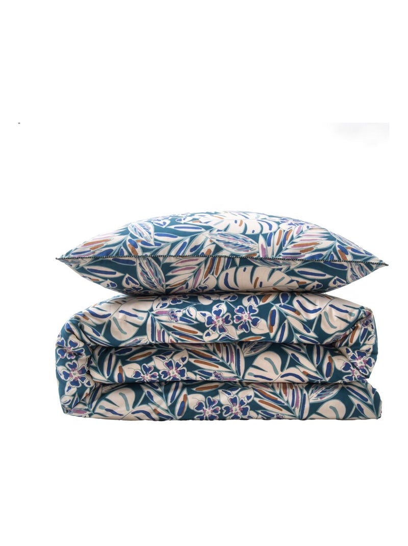 Tweepersoons dekbedovertrekset 'NOUK' omkeerbaar katoen botanisch meerkleurig – Future Home Blauw - Kiabi