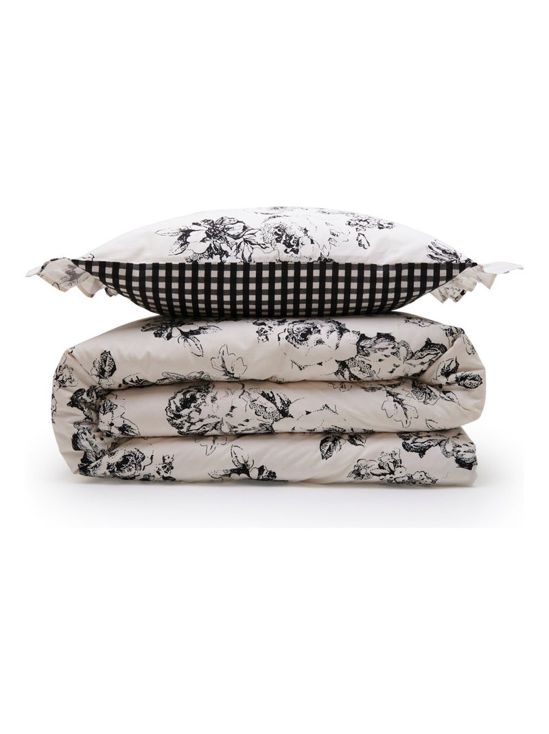 Tweepersoons dekbedovertrekset 'ORNELLA' omkeerbaar katoen 240 x 260 cm – Future Home Ecru - Kiabi